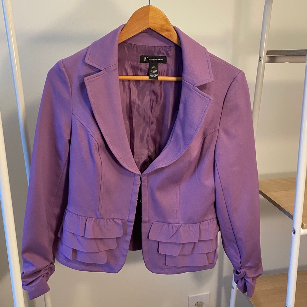 Purple peplum ruffle blazer